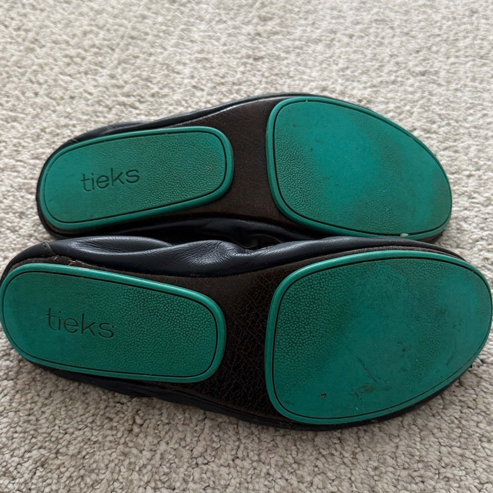 Navy Leather Tieks Ballet Flats Size 9 - Picture 3 of 4